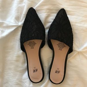 H&M black lace slipper flat